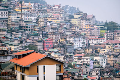 High angle view of townscape against sky