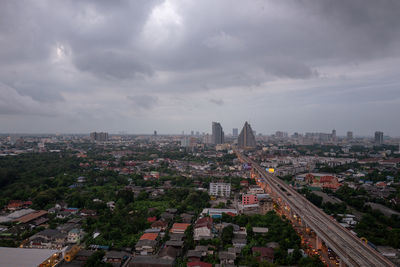 High angle view of buildings in city