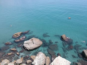 High angle view of rocks in sea