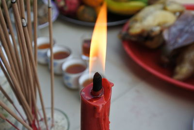 High angle view of candles on table