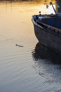 High angle view of ship moored at sea