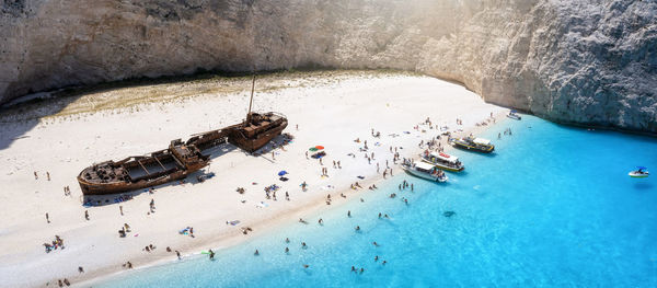 High angle view of people on beach