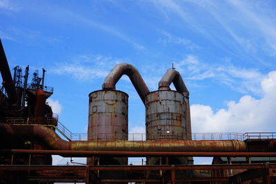 Low angle view of factory against sky