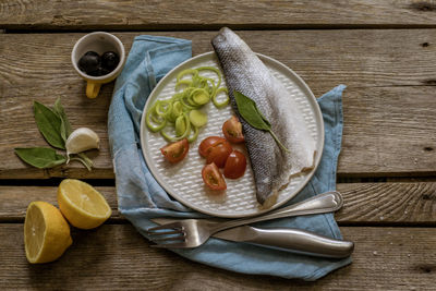 High angle view of fish on table