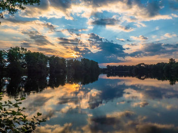 Scenic view of lake against sky at sunset