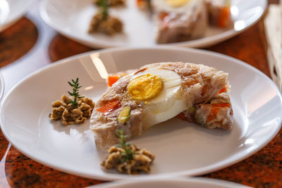 Close-up of food in plate on table