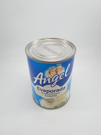 High angle view of drink in jar against white background