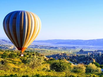 View of hot air balloon against clear sky