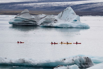 Scenic view of icebergs in lake