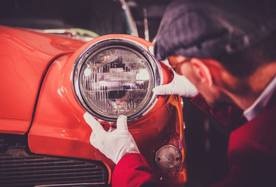 Close-up of man driving car