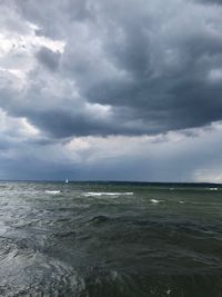 Scenic view of sea against cloudy sky