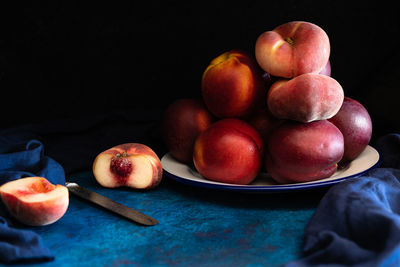 High angle view of apples in bowl on table