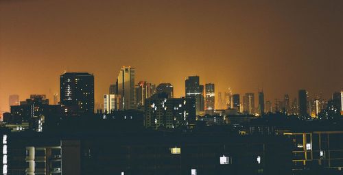 View of city lit up at night