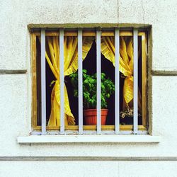 Close-up of yellow window of building