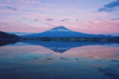 Scenic view of lake against sky during sunset