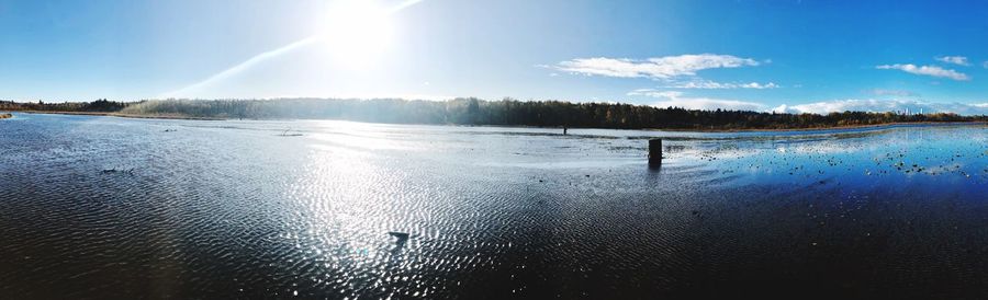 Scenic view of lake against sky during winter