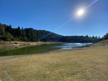 Scenic view of lake against clear sky