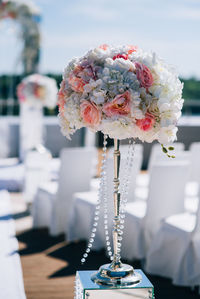 Close-up of white flower vase on table