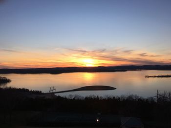 Scenic view of lake at sunset