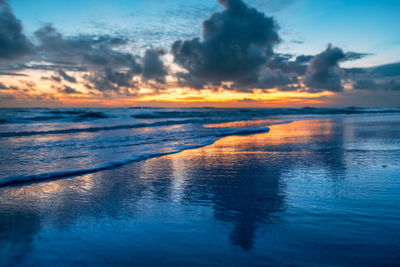 Scenic view of sea against sky at sunset