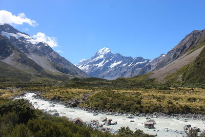 Scenic view of snowcapped mountains against sky