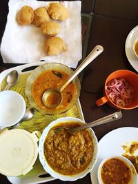 High angle view of food in plate