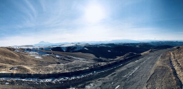 Aerial view of snowcapped mountains against sky