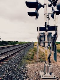 Close-up of train on railroad track against sky