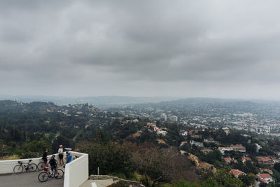 High angle view of buildings against sky