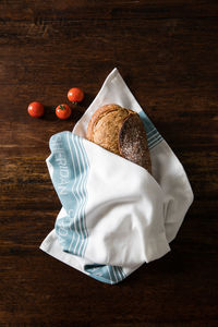 High angle view of breakfast on table