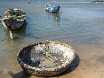 High angle view of boat moored in sea