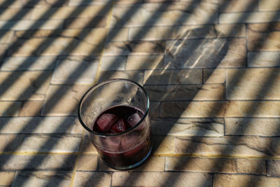 High angle view of drink on table