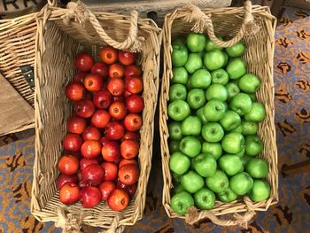 High angle view of tomatoes in basket