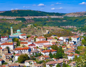 High angle view of townscape against sky