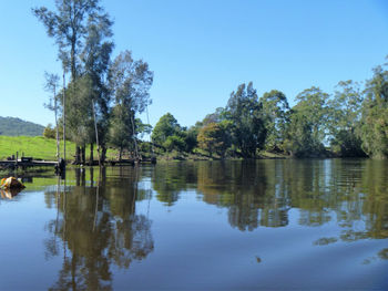 Scenic view of lake against clear sky