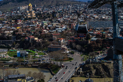 High angle view of street amidst buildings in city