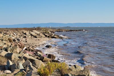 Scenic view of sea against clear sky