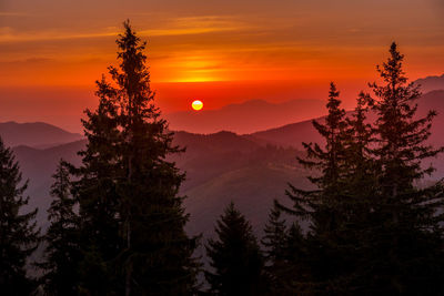 Scenic view of mountains against sky during sunset