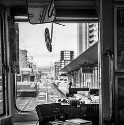 City seen through glass window