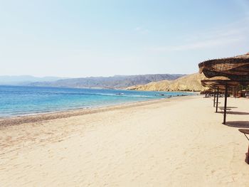 Scenic view of beach against clear sky