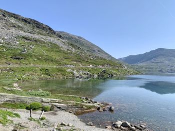 Scenic view of lake against clear sky