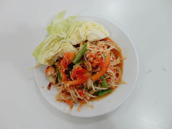 High angle view of food in plate