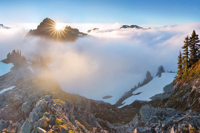 Scenic view of snowcapped mountains against sky