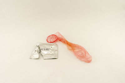 High angle view of ice cream over white background