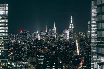 High angle shot of illuminated cityscape