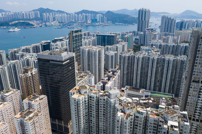 High angle view of buildings in city