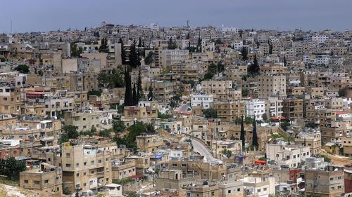 High angle view of townscape against sky