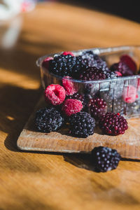 Close-up of strawberries on table