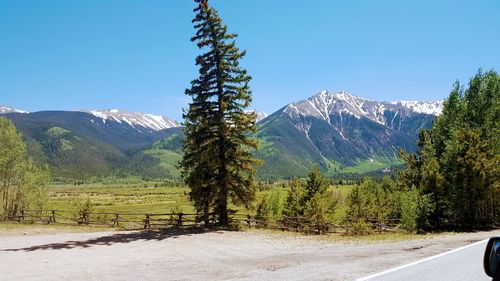 Scenic view of mountains against clear sky