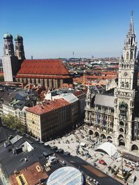 High angle view of cityscape against clear sky